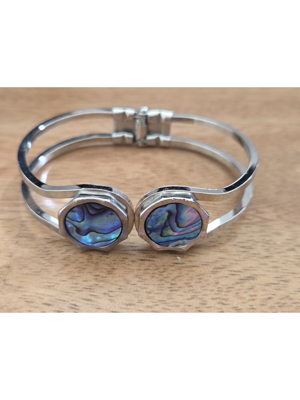 Akiri Abalone Shell Cuff Bracelet Silver Tone Adjustable Bangle